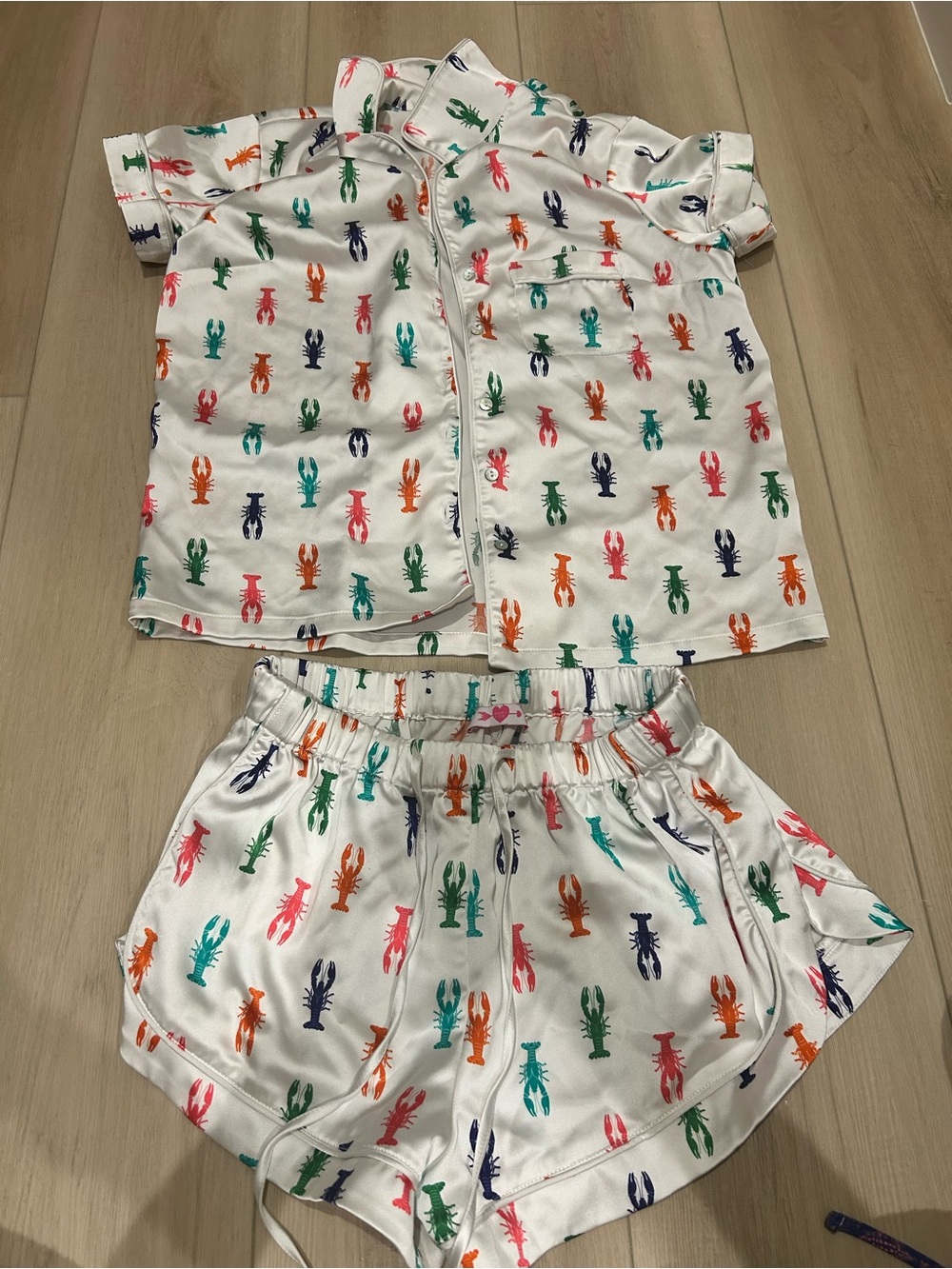 Buddy Love White Pajama Set with Multicolor Lobster Print